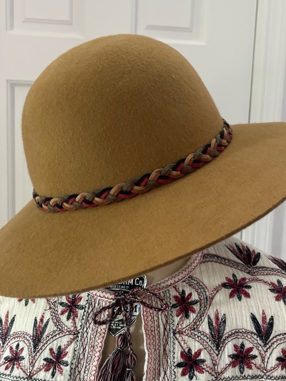 ADORA Wide Brim Wool Felt Hat with Braided Trim - Camel